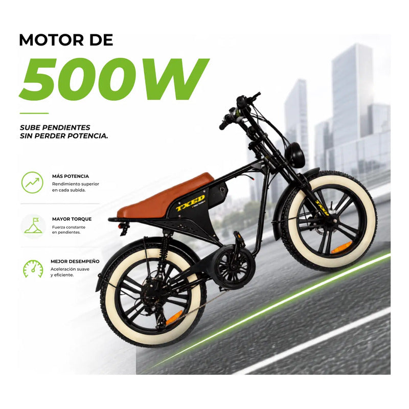 Bicicleta Electrica Tipo Moto Fat Bike 500w 48v 2 Puestos Negro