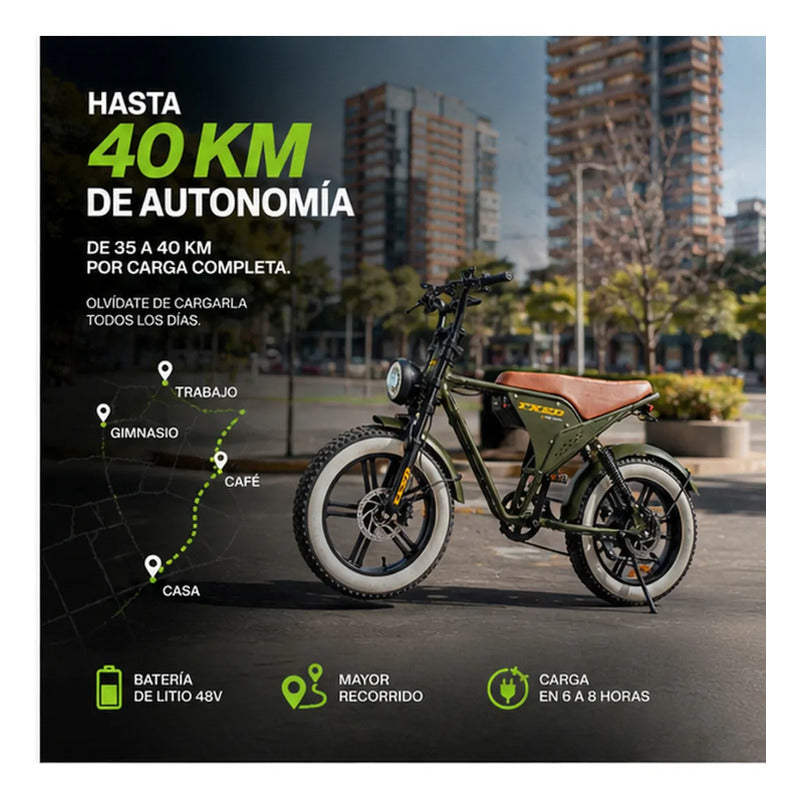 Bicicleta Electrica Tipo Moto Fat Bike 500w 48v 2 Puestos Verde Oscuro M