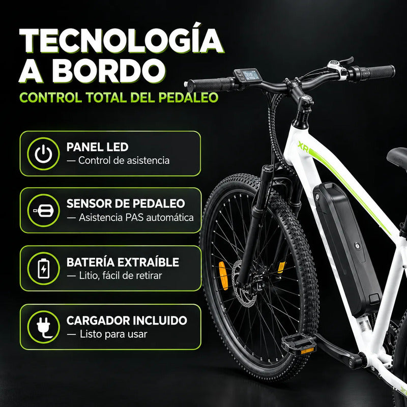 Bicicleta Electrica Mtb Rin 29 Frenos De Disco Suspension Blanco