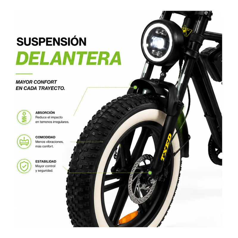 Bicicleta Electrica Tipo Moto Fat Bike 500w 48v 2 Puestos Negro