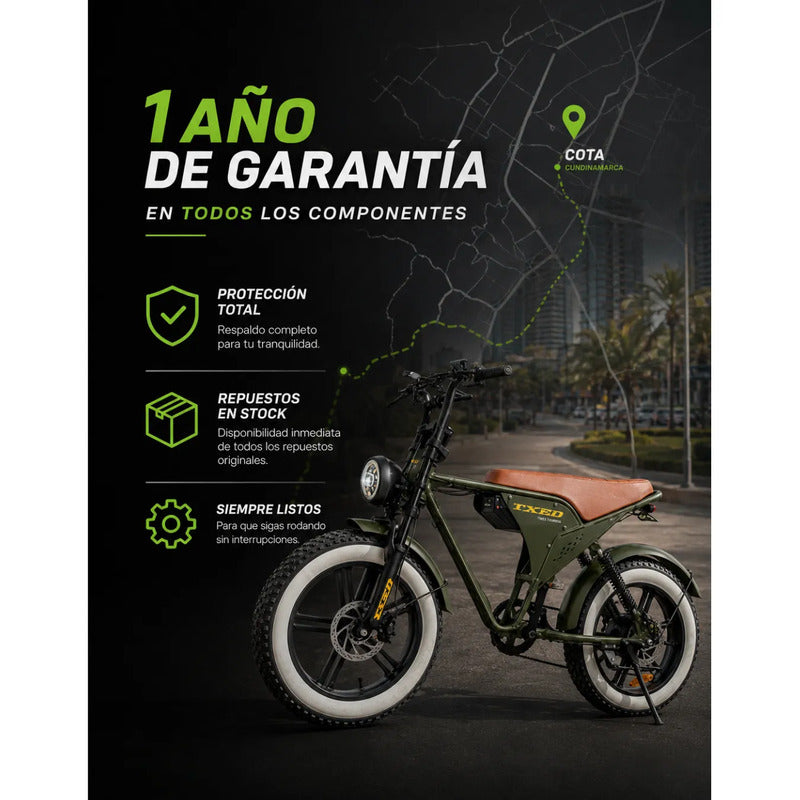Bicicleta Electrica Tipo Moto Fat Bike 500w 48v 2 Puestos Verde Oscuro M