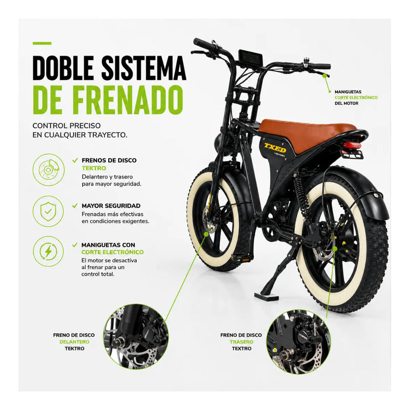 Bicicleta Electrica Tipo Moto Fat Bike 500w 48v 2 Puestos Negro