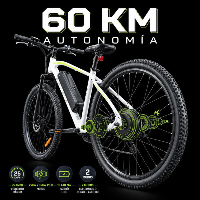 Bicicleta Electrica Mtb Rin 29 Frenos De Disco Suspension Blanco