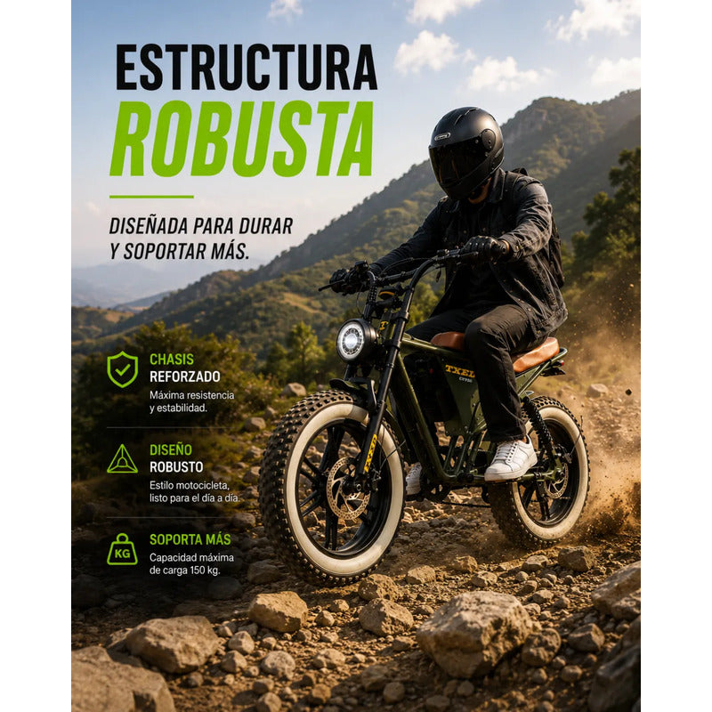 Bicicleta Electrica Tipo Moto Fat Bike 500w 48v 2 Puestos Verde Oscuro M
