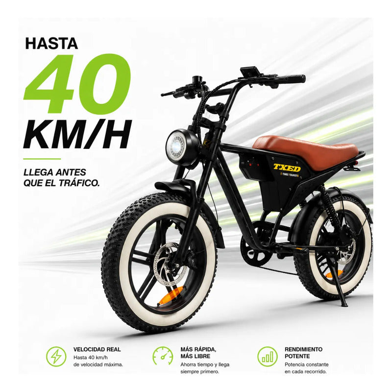 Bicicleta Electrica Tipo Moto Fat Bike 500w 48v 2 Puestos Negro