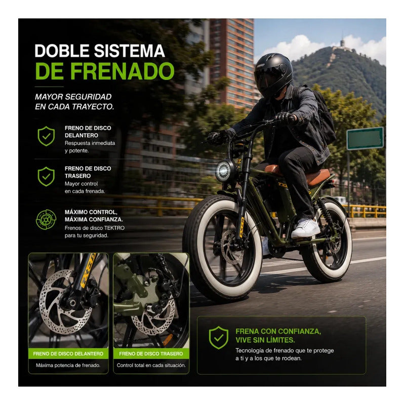 Bicicleta Electrica Tipo Moto Fat Bike 500w 48v 2 Puestos Verde Oscuro M
