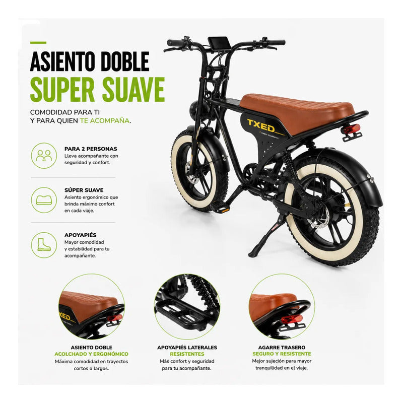 Bicicleta Electrica Tipo Moto Fat Bike 500w 48v 2 Puestos Negro