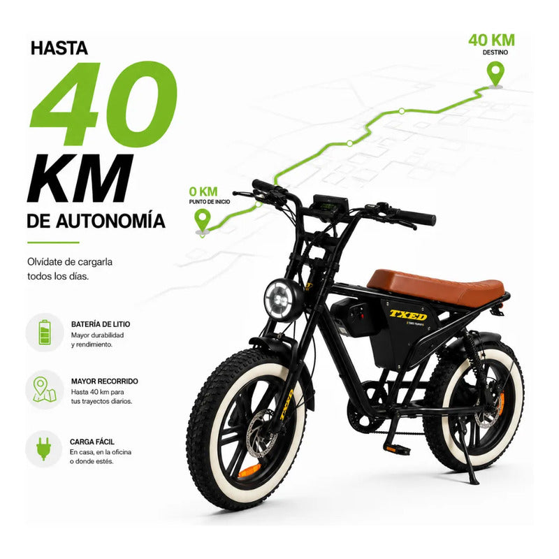 Bicicleta Electrica Tipo Moto Fat Bike 500w 48v 2 Puestos Negro