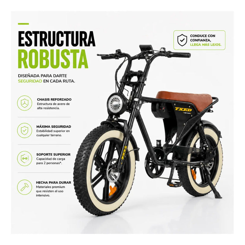 Bicicleta Electrica Tipo Moto Fat Bike 500w 48v 2 Puestos Negro