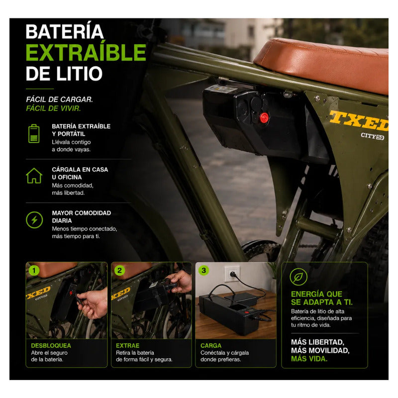Bicicleta Electrica Tipo Moto Fat Bike 500w 48v 2 Puestos Verde Oscuro M