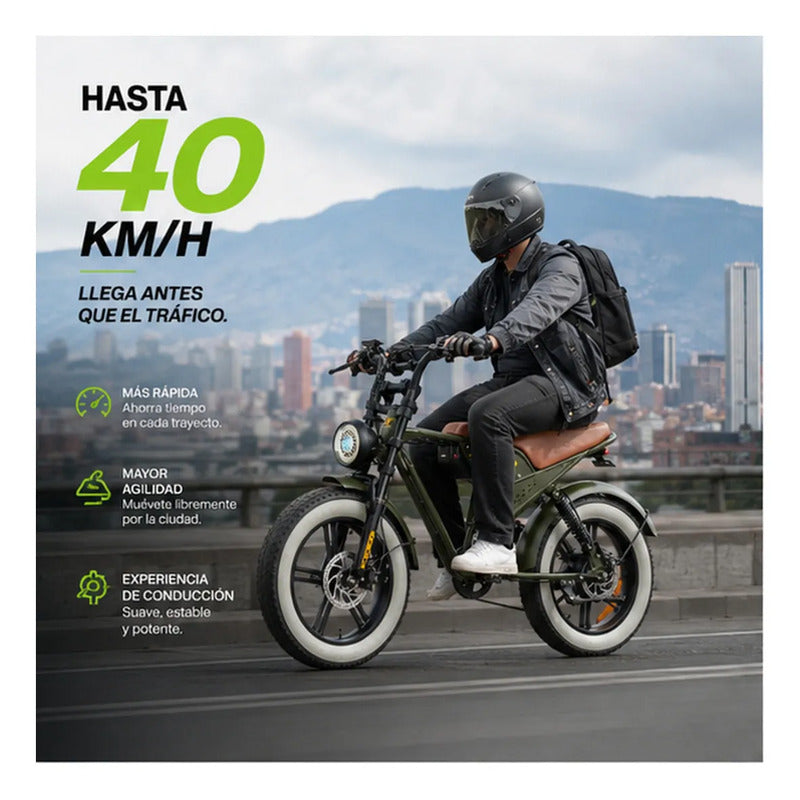 Bicicleta Electrica Tipo Moto Fat Bike 500w 48v 2 Puestos Verde Oscuro M