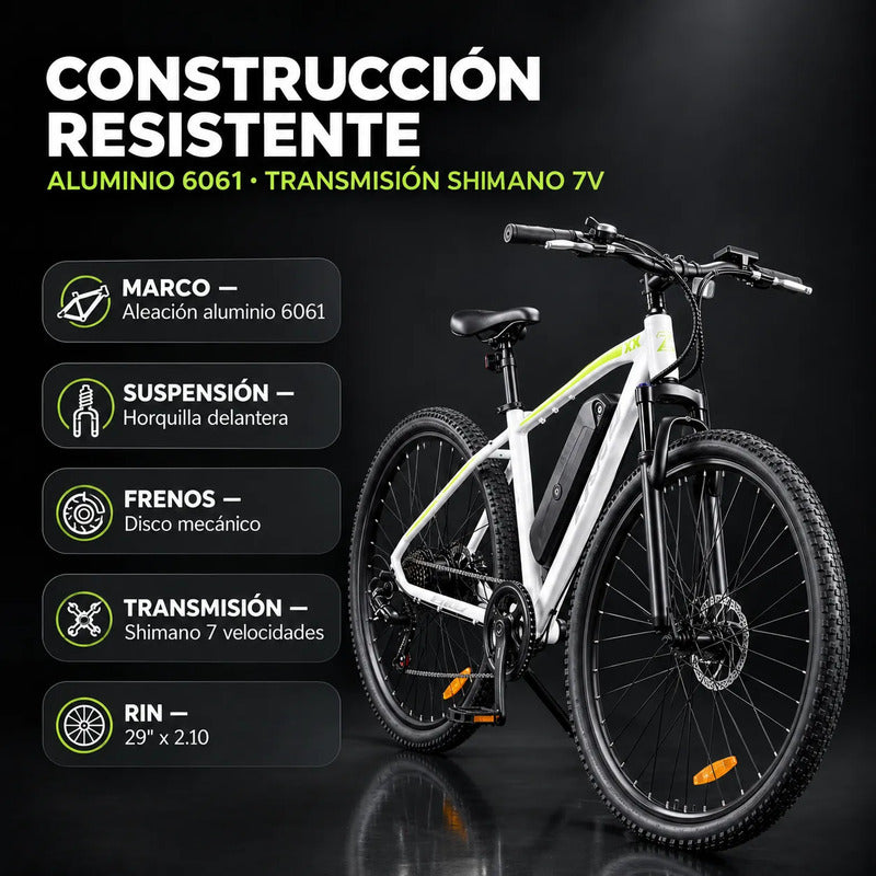 Bicicleta Electrica Mtb Rin 29 Frenos De Disco Suspension Blanco