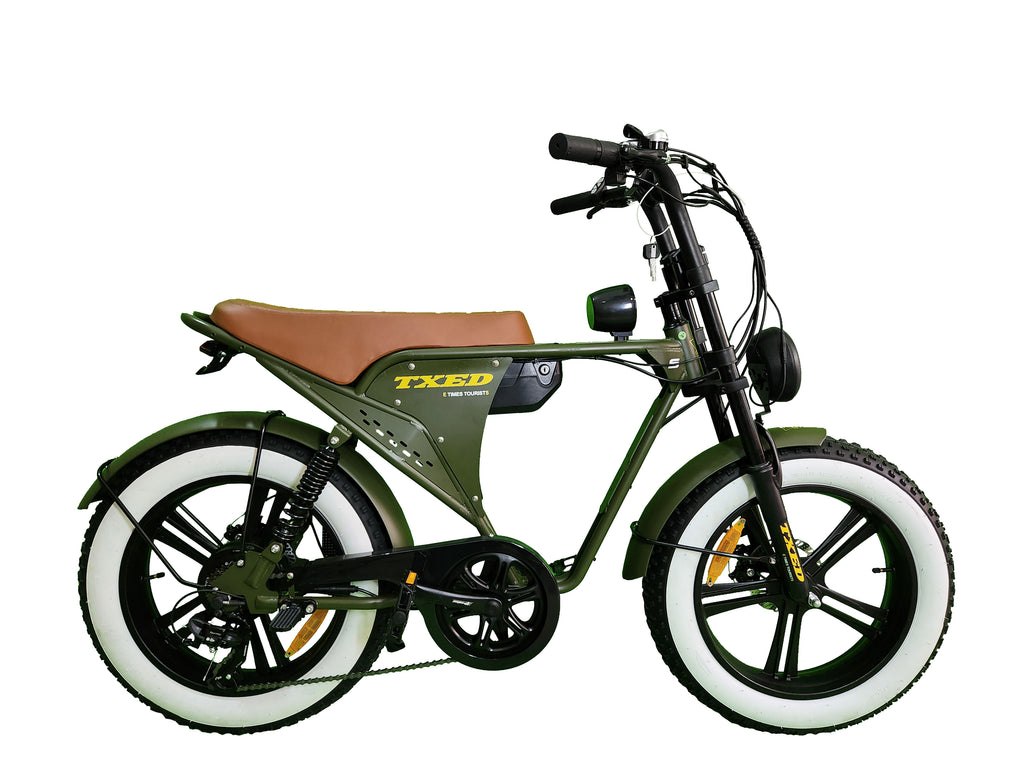 Fat bike eléctrica E Times Tourists color verde — doble suspensión llanta 20x4 Colombia